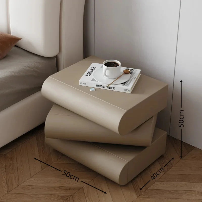 360° Rotating Bedside Table with Light - Modern Smart Leather Nightstand for Room Storage and Hierarchical Organization