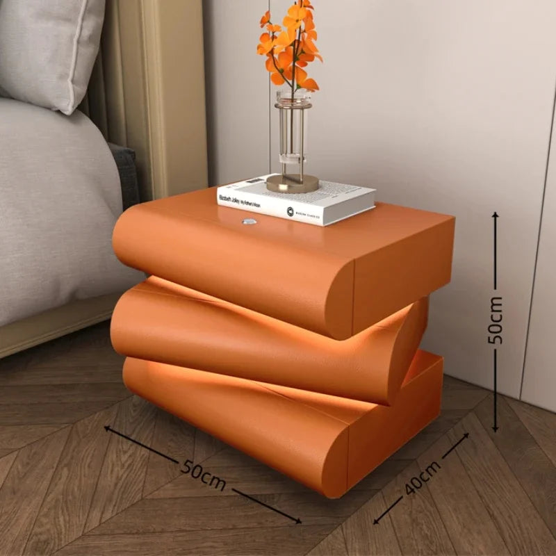 360° Rotating Bedside Table with Light - Modern Smart Leather Nightstand for Room Storage and Hierarchical Organization