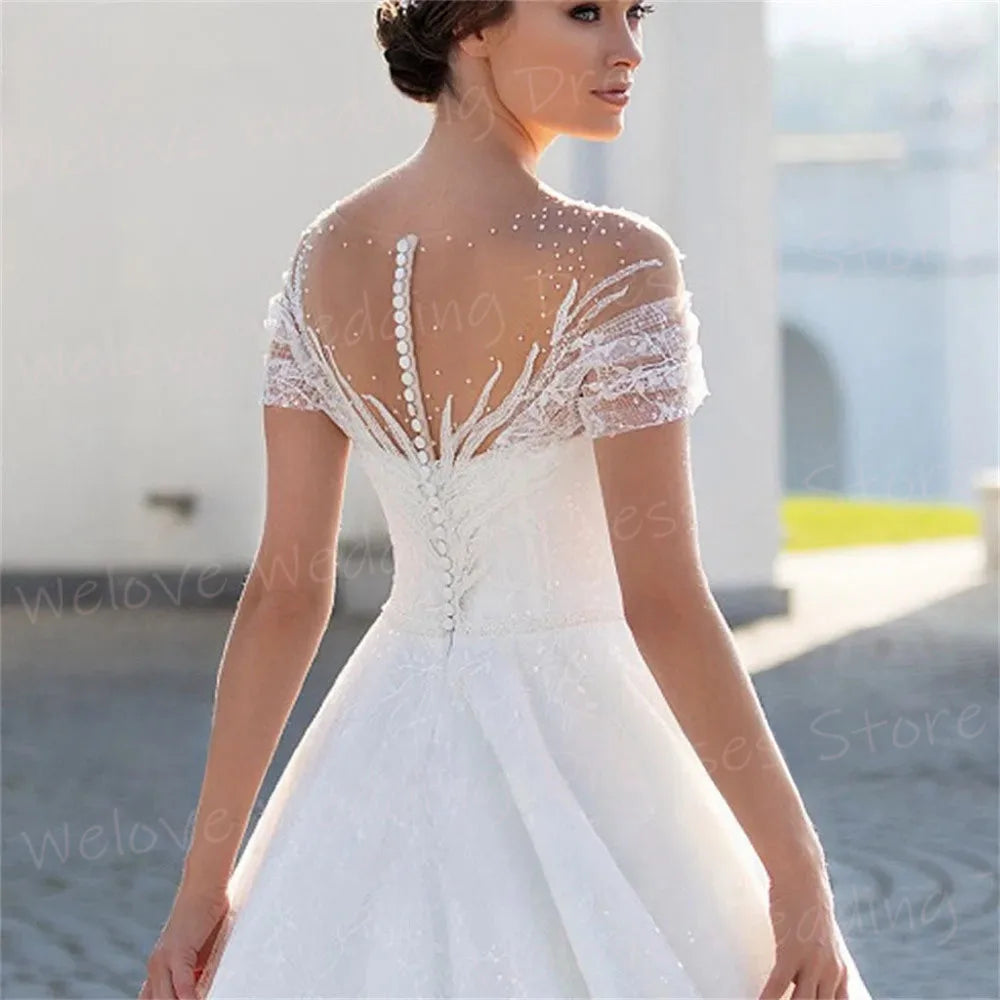 Boho Fashionable A Line Women's Wedding Dresses Generous Simple Short Sleeve Bride Gowns Princess Customized Vestidos De Novia