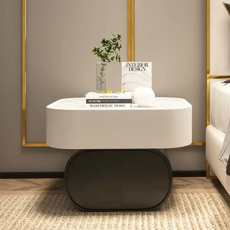 Bedside Table Modern Simplicity Light Luxury High Sense Round Rock Slab Minimalist Bedside Small Cabinet