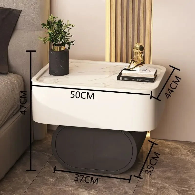 Bedside Table Modern Simplicity Light Luxury High Sense Round Rock Slab Minimalist Bedside Small Cabinet