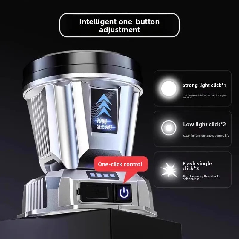 Headlight head mounted strong light charging ultra bright fishing special ultra long endurance lithium battery flashlight mining