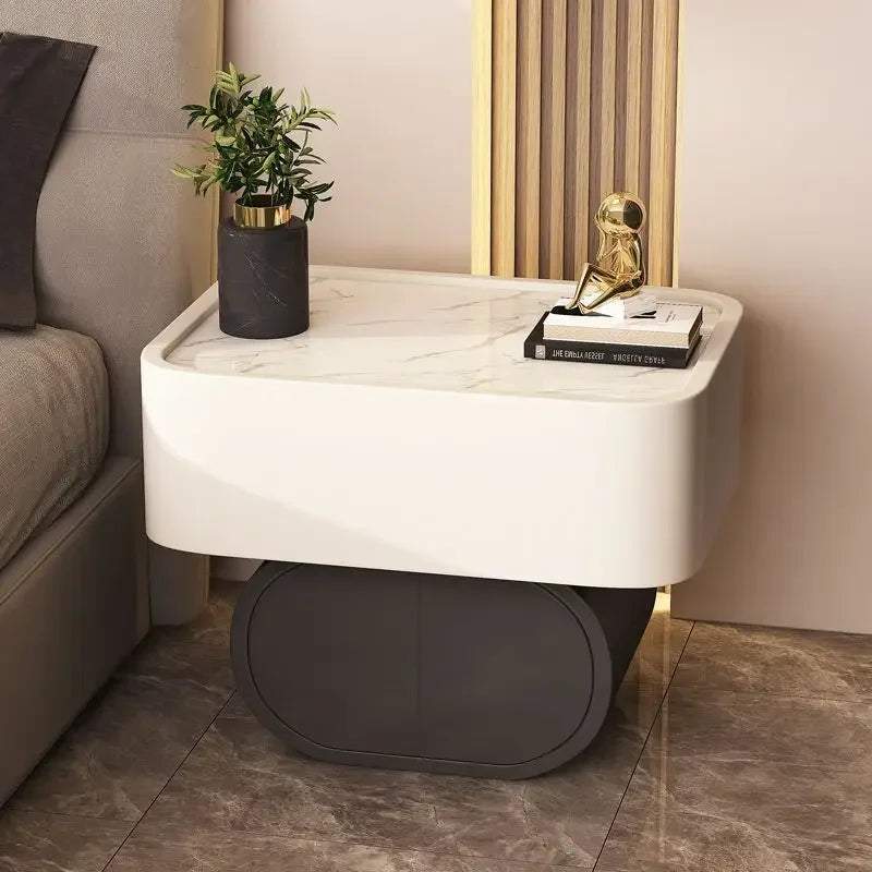 Bedside Table Modern Simplicity Light Luxury High Sense Round Rock Slab Minimalist Bedside Small Cabinet