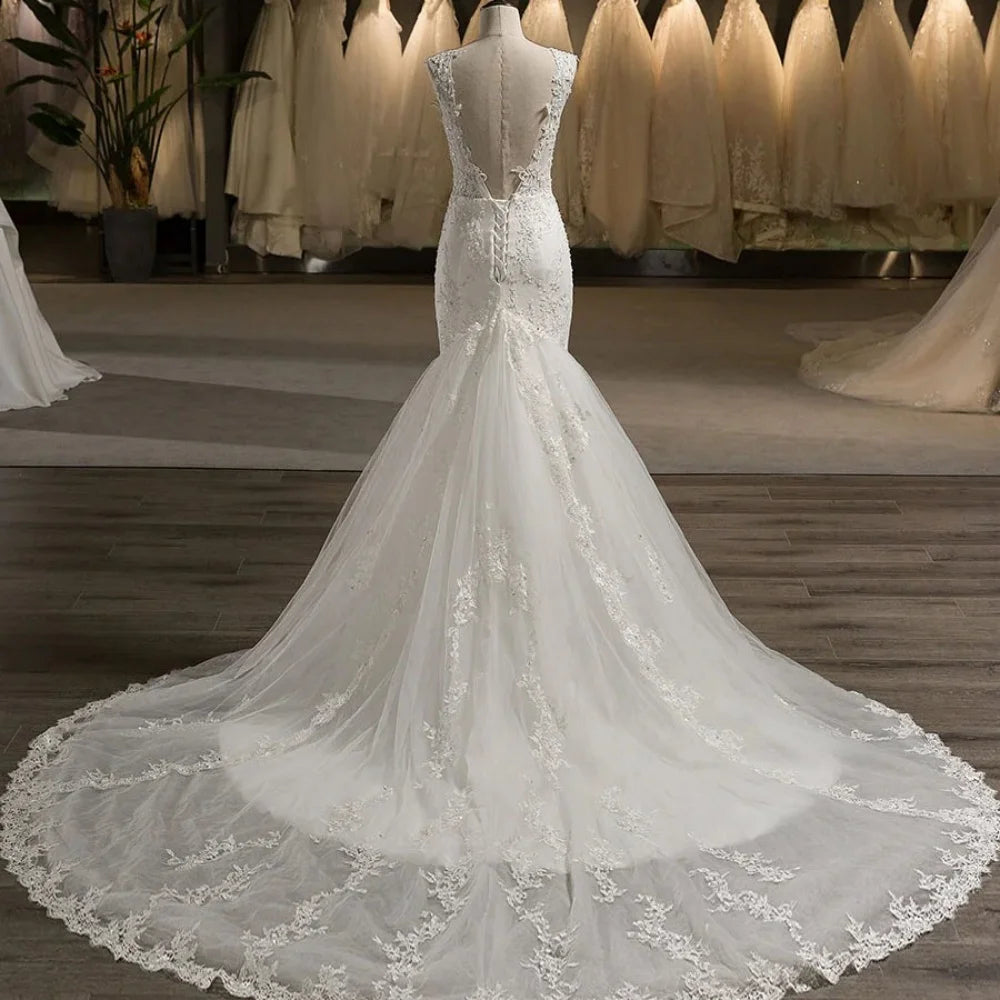 Elegant Customized Wedding Dresses  Luxury Mermaid Bridal Gowns Lace Tank Backless Bride Robes Classic New vestido de novia