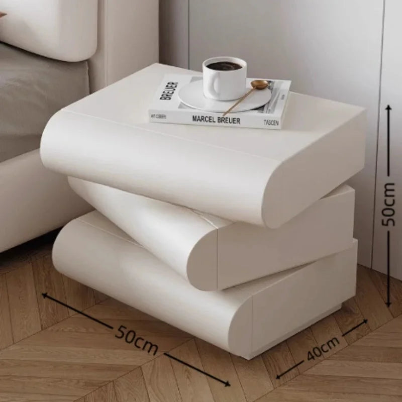 360° Rotating Bedside Table with Light - Modern Smart Leather Nightstand for Room Storage and Hierarchical Organization