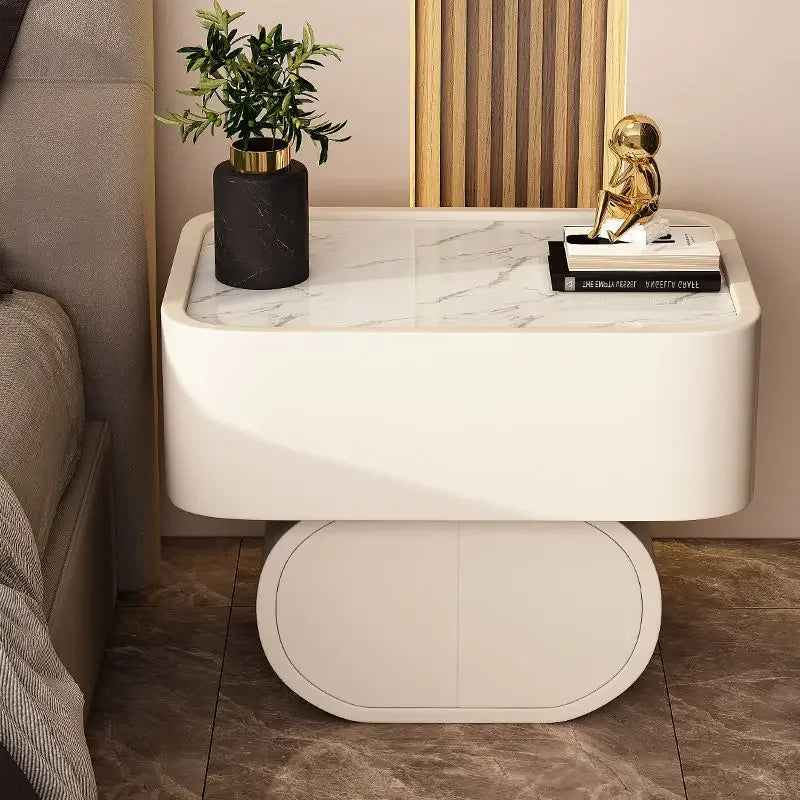 Bedside Table Modern Simplicity Light Luxury High Sense Round Rock Slab Minimalist Bedside Small Cabinet