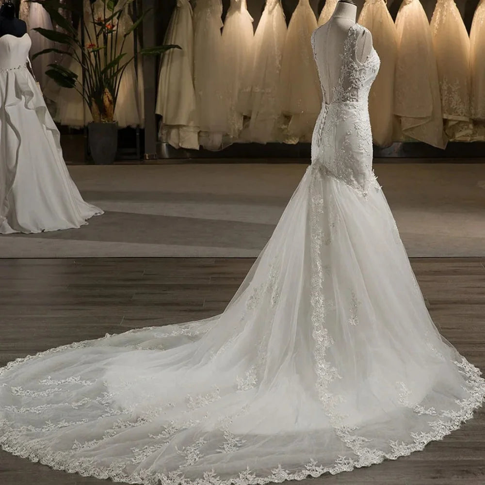 Elegant Customized Wedding Dresses  Luxury Mermaid Bridal Gowns Lace Tank Backless Bride Robes Classic New vestido de novia