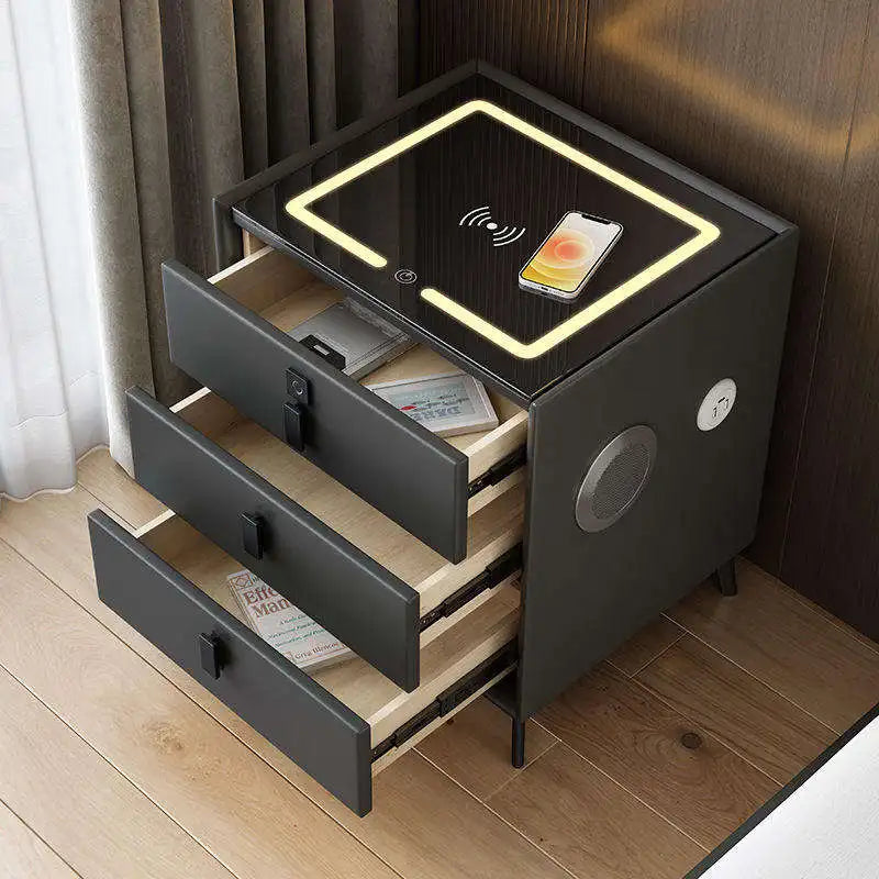 Simple Furniture Solid Wood Smart Nightstands Wholesale Cheap Bedroom Furniture Drawer Storage Smart Bedside Table