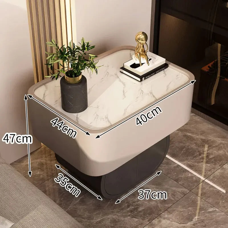 Bedside Table Modern Simplicity Light Luxury High Sense Round Rock Slab Minimalist Bedside Small Cabinet