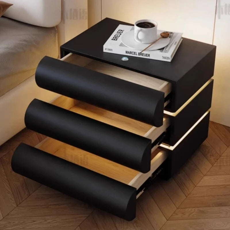 360° Rotating Bedside Table with Light - Modern Smart Leather Nightstand for Room Storage and Hierarchical Organization