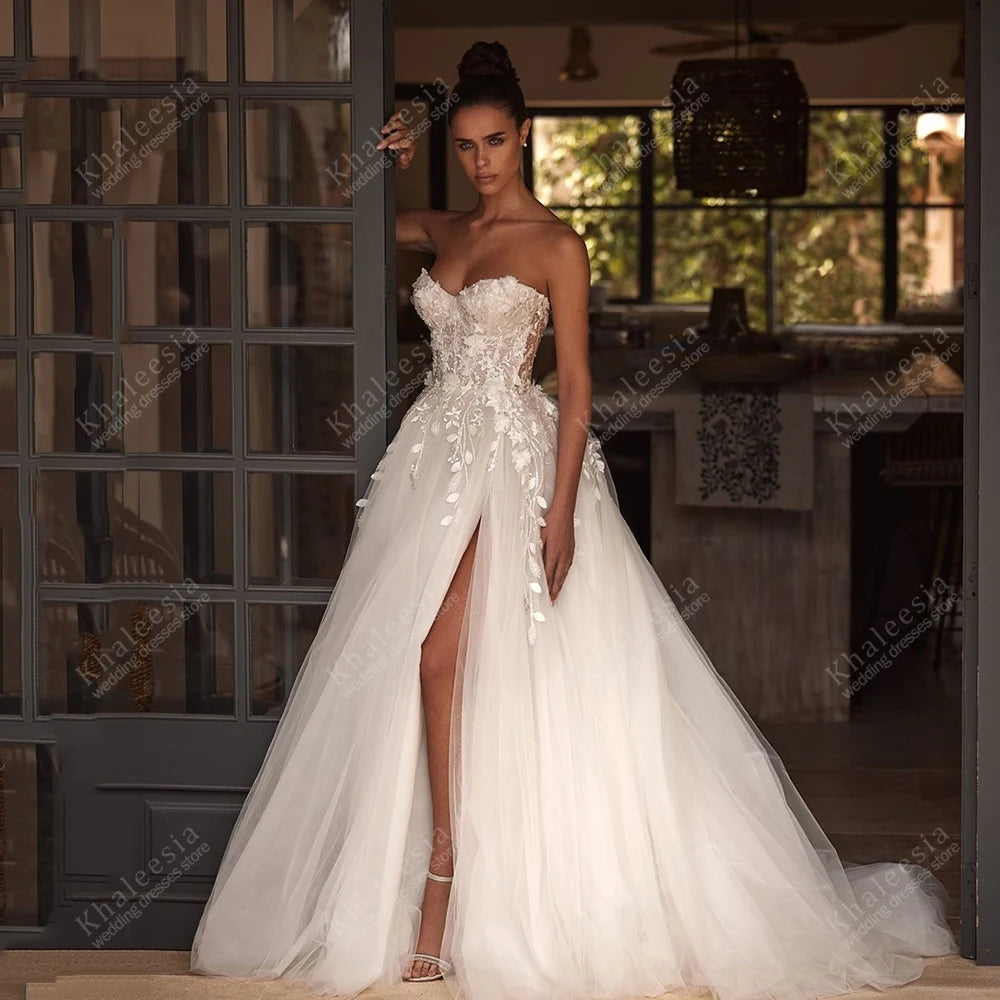 Gorgeous Wedding Dresses A Line Tulle Tiered Bridal Gowns Sexy Strapless Backless Robes Glamorous Vestidos De Novia Customized